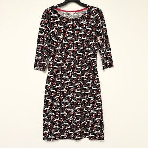 Boden Penny Jersey Dress Black and Red Woodland Bunny with Pockets Women's 4